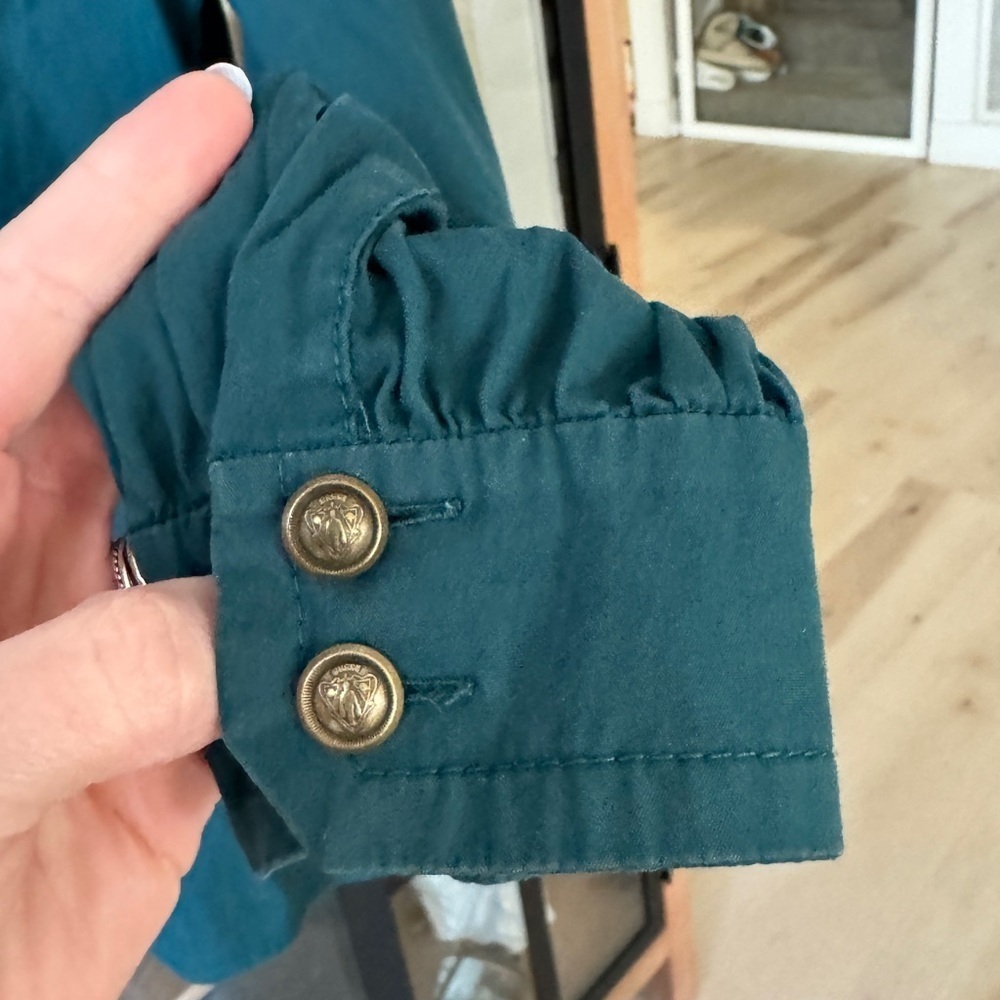 Vintage Gucci teal button up shirt blouse long sleeve top emerald brass work - Picture 13 of 13